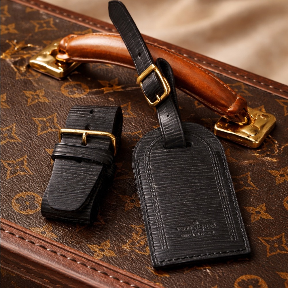 Louis Vuitton Black Epi Leather Luggage Tag & Strap